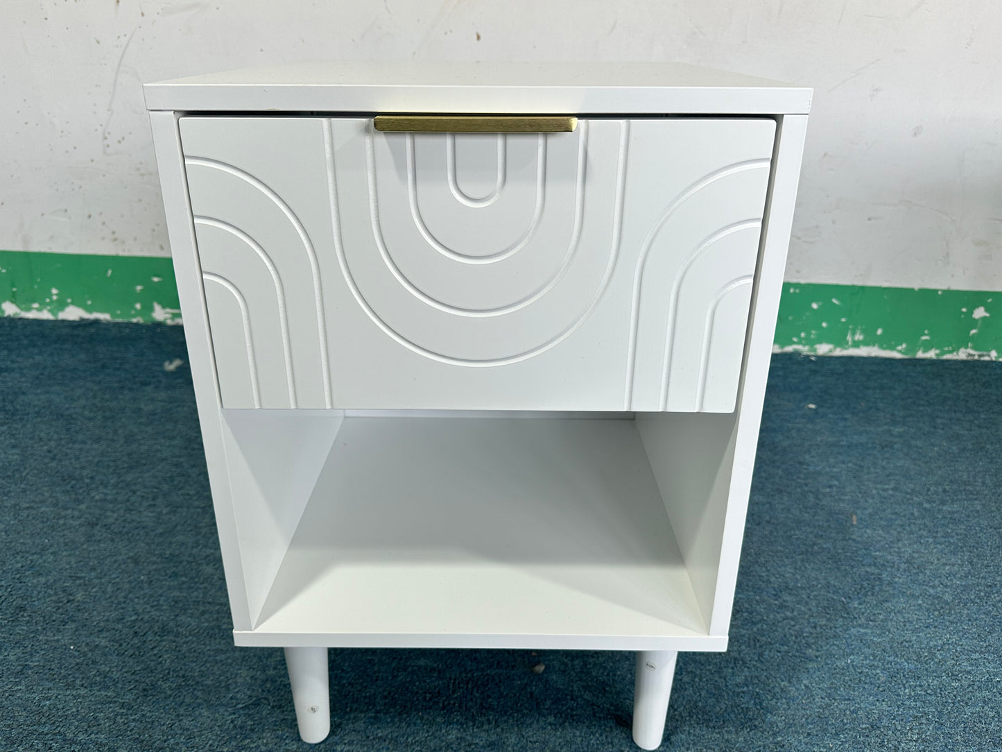 22.83'' H Modern White Nightstand with One Drawer and Open Shelf, Gold - Accented Handle, Ideal for Bedroom Decor image 2