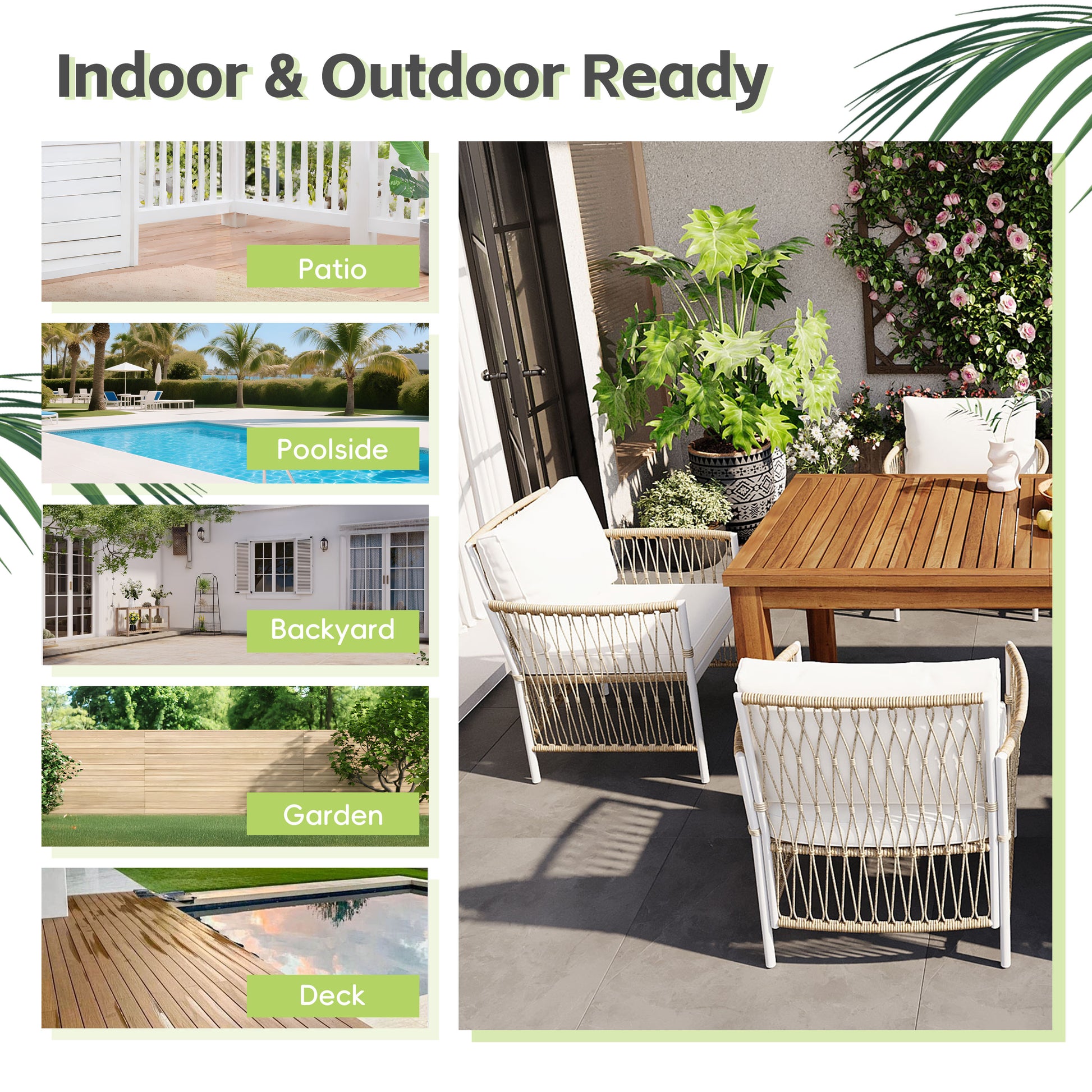 TOPMAX Patio 5pcs Wooden Dining Table Set, Outdoor 67''L Rectangular Table with 4 Rattan Arm Chairs for Poolside, Backyard, Garden, Natural image 8