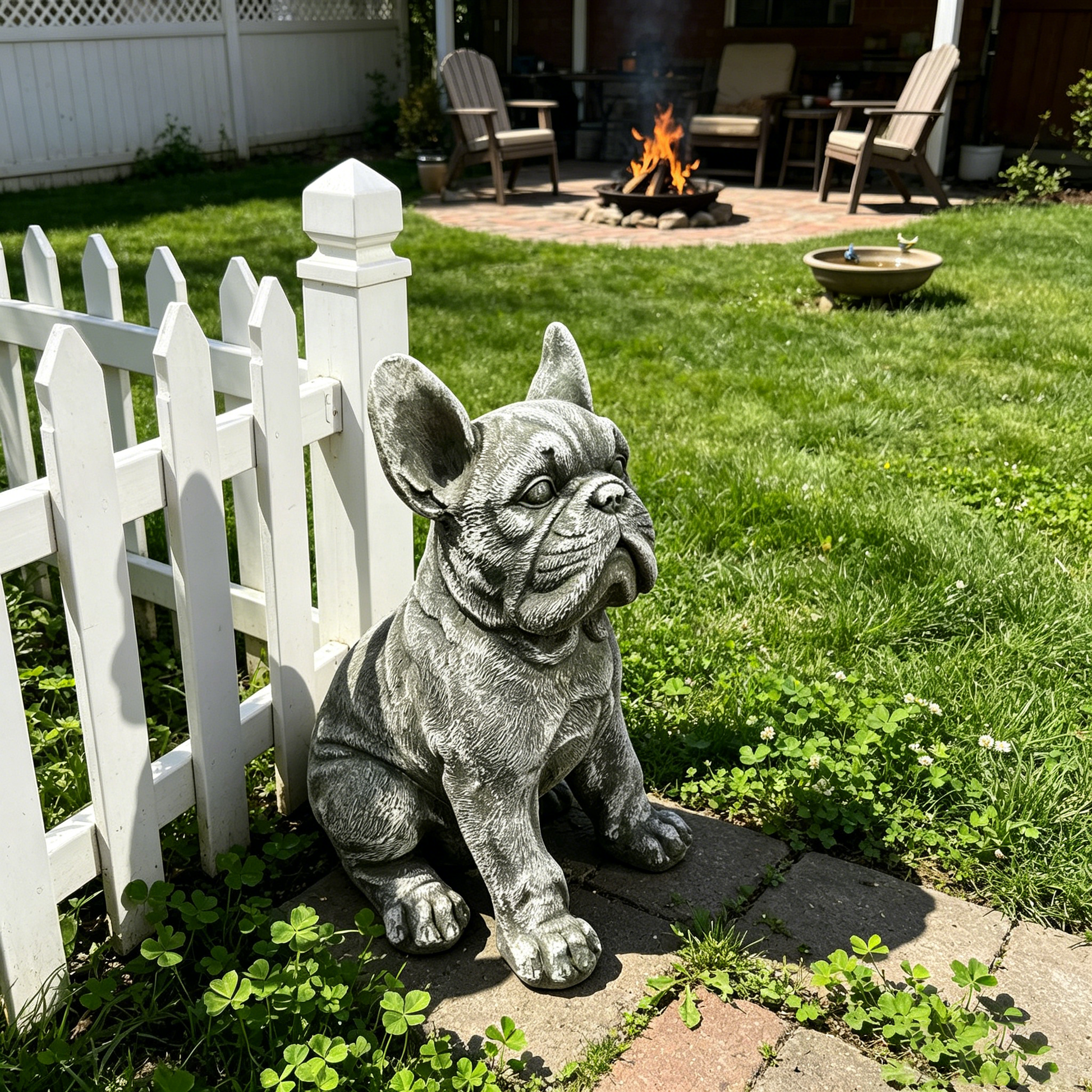 16'' Outdoor Weatherproof French Bulldog Statue, Rustic Stone Finish Resin Dog Sculpture, Decorative Ornament for Garden, Yard, Patio, Lawn & Backyard Landscaping image 3