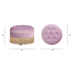 Yolanda 24" Round Upholstered Accent Ottoman, Lavender Velvet