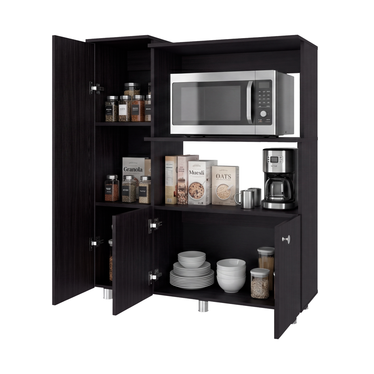 Opulence Line Multystorage Pantry Cabinet Dark Brown Modern Kitchen Storage Organizer with Multi-Shelf Design and Compact Functional Layout image 3