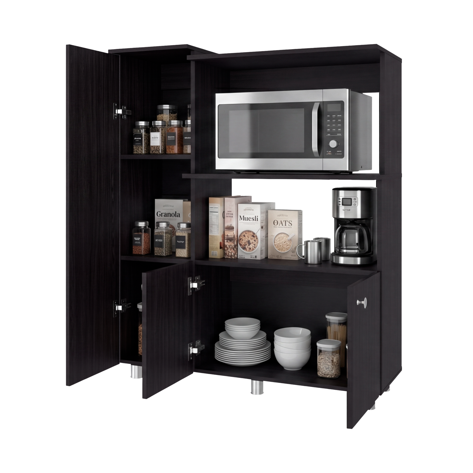 Opulence Line Multystorage Pantry Cabinet Dark Brown Modern Kitchen Storage Organizer with Multi-Shelf Design and Compact Functional Layout image 3