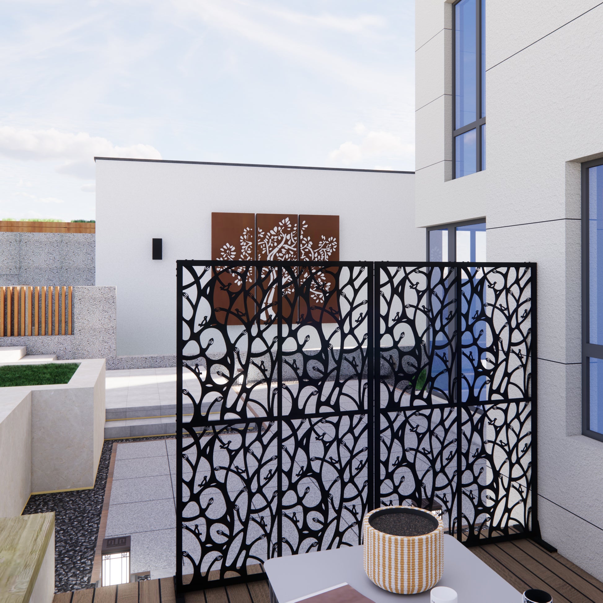 Metal Privacy Screens W3.8Ft X H6Ft Outdoor and Indoor Divider with Free Standing Decorative Privacy Screen for Balcony Patio Garden Room Divider, Black Bird Shape image 3