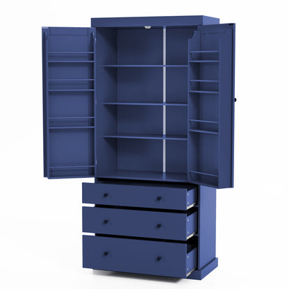 [Assembly Video Provided]TOPMAX 77inch Farmhouse Kitchen Pantry, Freestanding Tall Cupboard Storage Cabinet with 3 Adjustable Shelves, 8 Door Shelves, 3 Drawers for Kitchen, Dining Room, Blue image 9