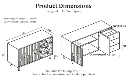 56" Mid Century Modern TV Stand with Storage, Entertainment Center with 3 Drawers and 2 Doors, Wooden Sideboard Buffet Cabinet for Living Room, Dining Room & Entryway, Walnut Brown image 3