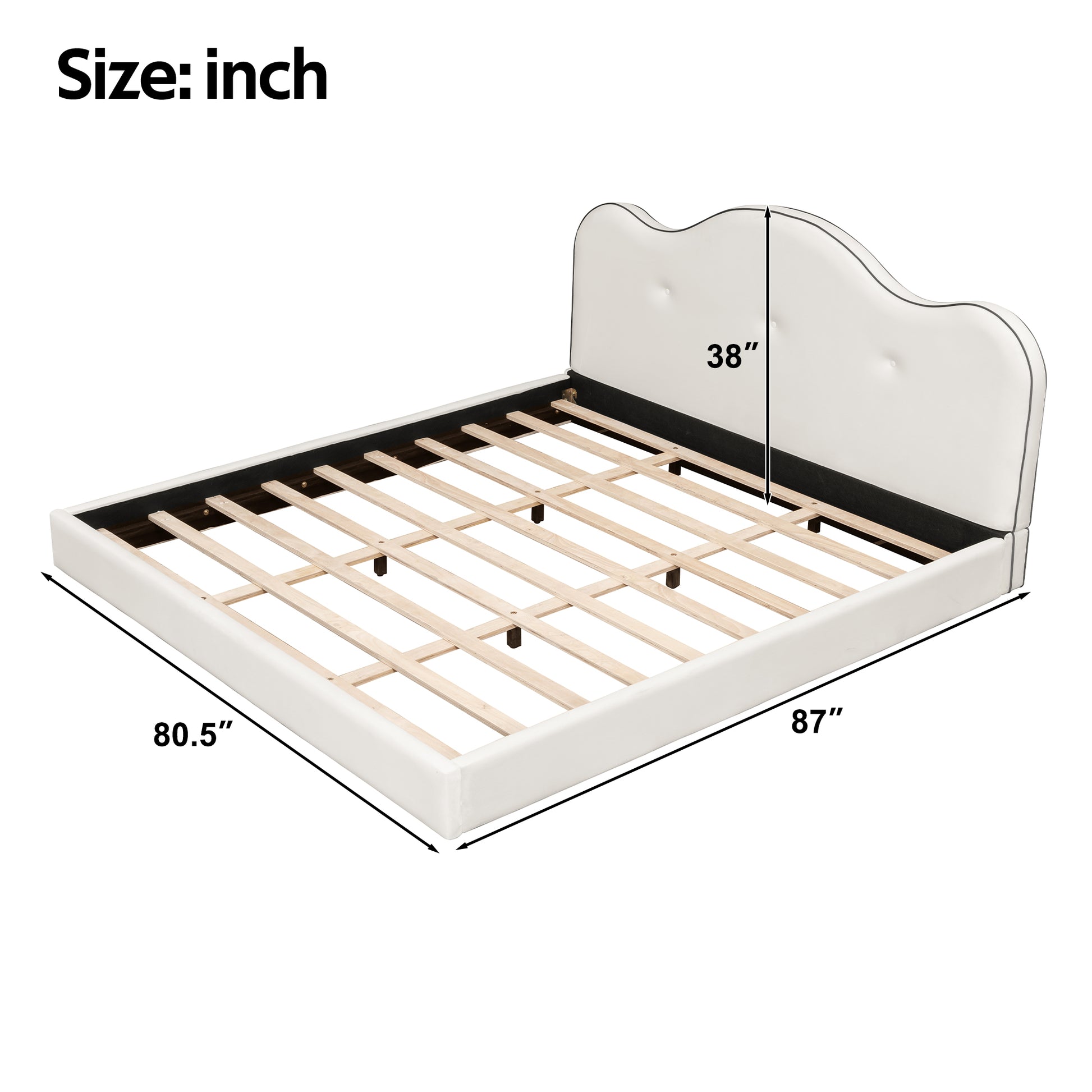 King Size Upholstered Platform Bed, Beige image 9