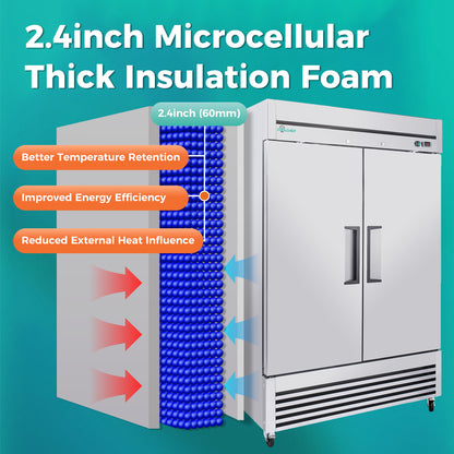 54" Commercial Refrigerator 49 Cu.Ft, Stainless Steel 2 Door Reach-in Fridge, 32–37℉, Air Cooling, LED Light, 6 Shelves, R290, ETL image 7