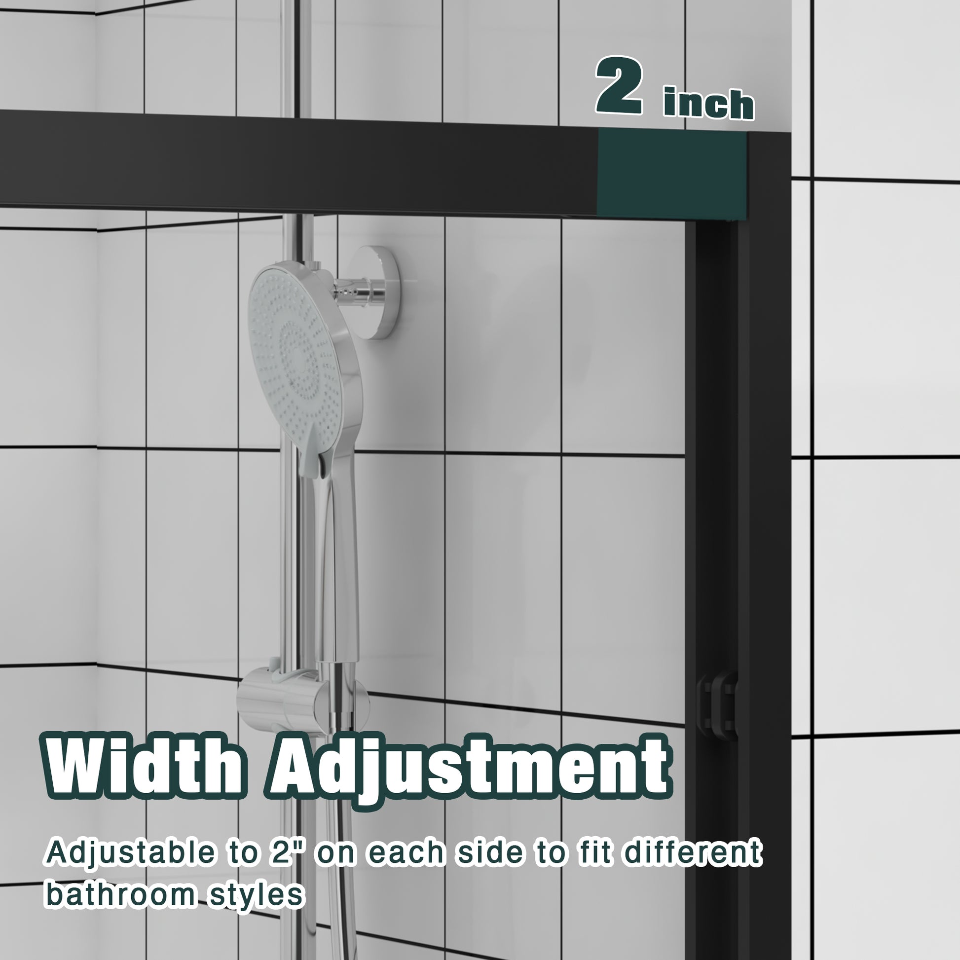 44-48"x76" Aluminum Frame Double Sliding Shower Door,Bypass Bathroom Sliding Door with Premium 1/4" (6mm) Clear Tempered Glass, Black Hardware Sliding Glass Shower Enclosure,Matte Black Finished image 5