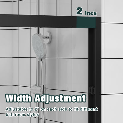 44-48"x76" Aluminum Frame Double Sliding Shower Door,Bypass Bathroom Sliding Door with Premium 1/4" (6mm) Clear Tempered Glass, Black Hardware Sliding Glass Shower Enclosure,Matte Black Finished image 5