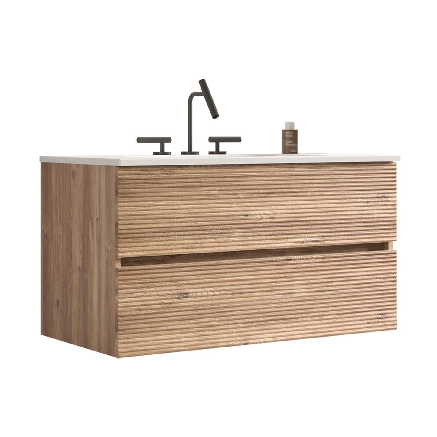 Gloria 36" Wall Mounted Rough Oak&Rough Oak Bathroom Vanity with Integrated Ceramic Sink with Overflow, with 3 holes, Large Storage Floating Bathroom Vanity for Modern Bathroom, KD image 8