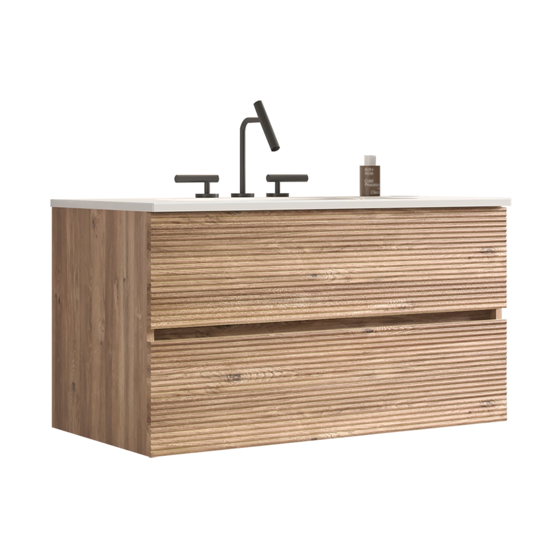 Gloria 36" Wall Mounted Rough Oak&Rough Oak Bathroom Vanity with Integrated Ceramic Sink with Overflow, with 3 holes, Large Storage Floating Bathroom Vanity for Modern Bathroom, KD image 8