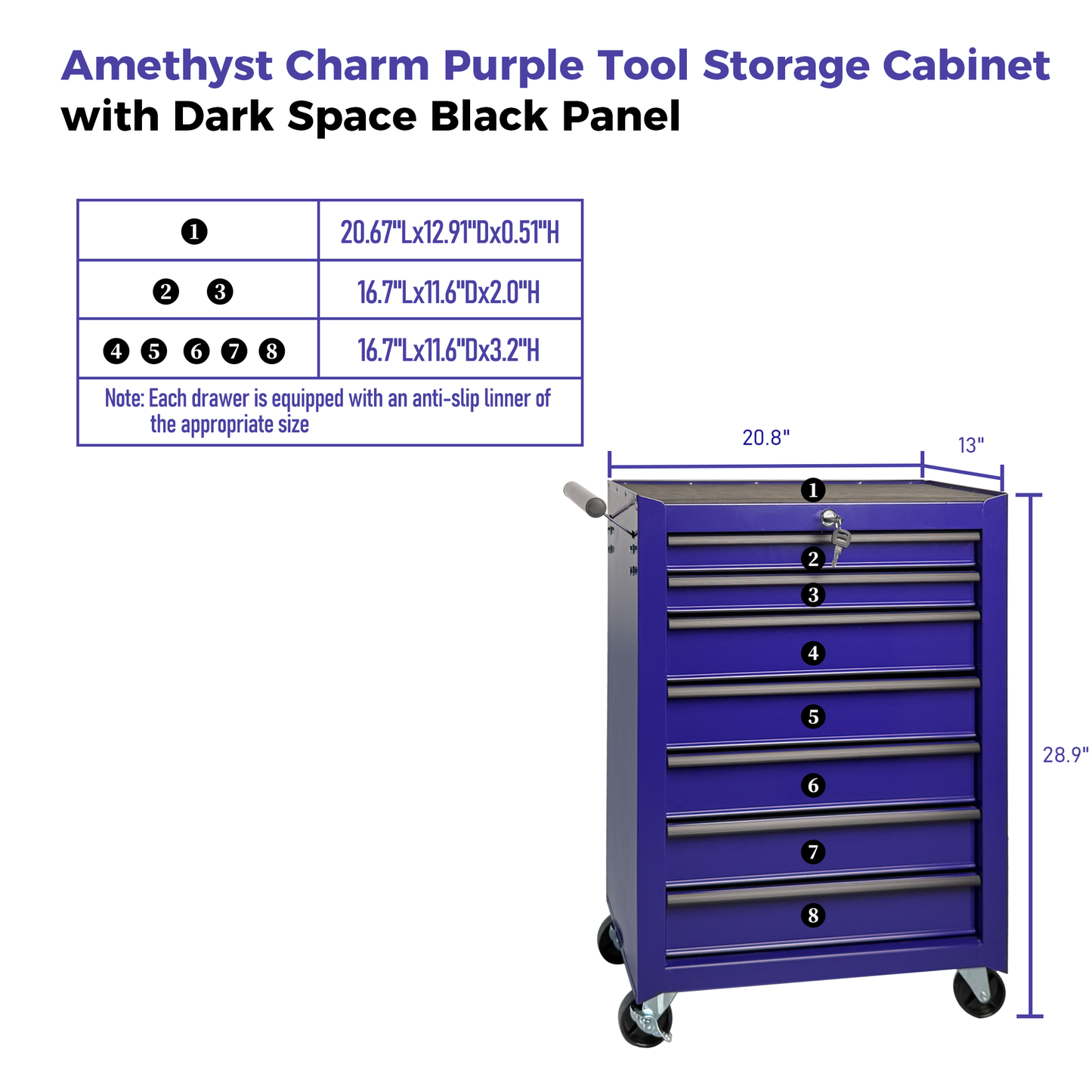 Rolling Metal Tool Chest with 7 Drawers, 20" 7-Drawer Tool Chest Cabinet with Ball Bearing Drawer Slides, Steel Tool Storage Box Organizer -PURPLE image 3