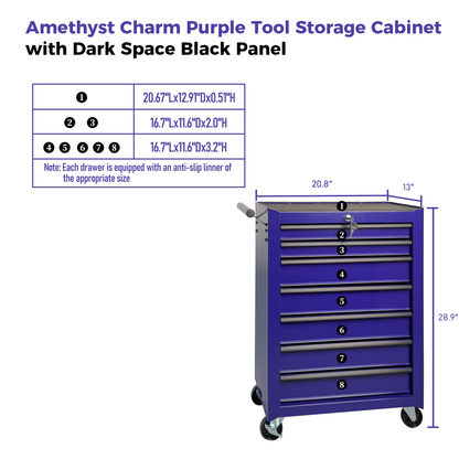 Rolling Metal Tool Chest with 7 Drawers, 20" 7-Drawer Tool Chest Cabinet with Ball Bearing Drawer Slides, Steel Tool Storage Box Organizer -PURPLE image 3