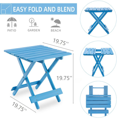 Folding Square Table Patio Outdoor solid wood Table for Backyard, Balcony, Portable Design Space-Saving Blue Color image 2