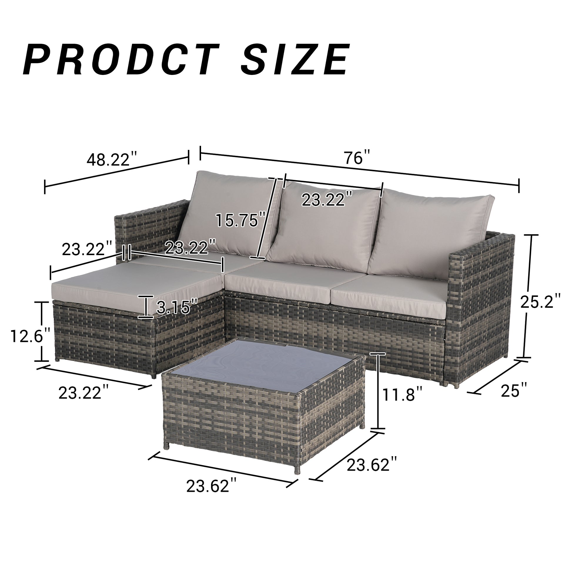 2 Pieces Patio Furniture Set,Outdoor Woven Sectional L- Shaped Patio Furniture,Wicker Conversation Set with Ottoman, Detachable Lounger Table for Backyard Poolside image 5