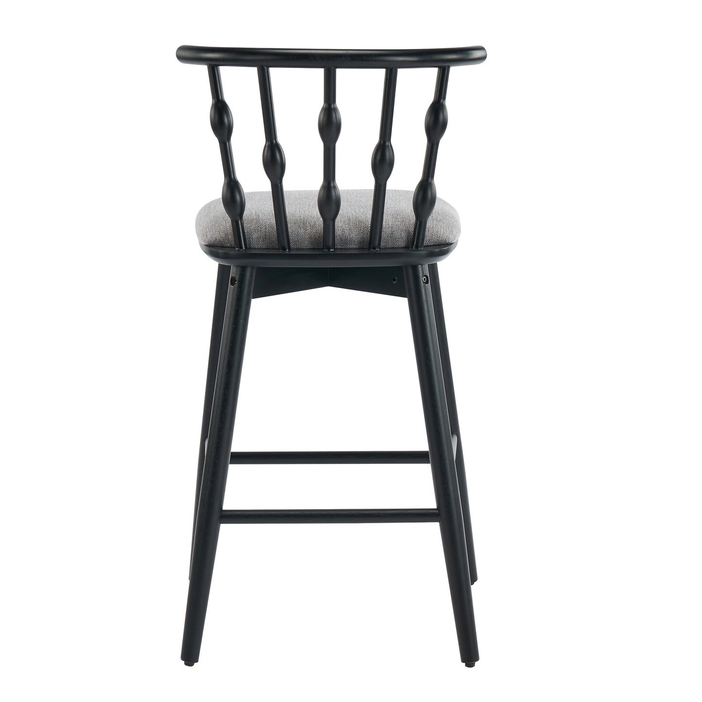 Doria Indoor Wooden Barstool, Black Finish With Grey Upholstery, Set of 2 image 9
