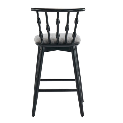 Doria Indoor Wooden Barstool, Black Finish With Grey Upholstery, Set of 2 image 9