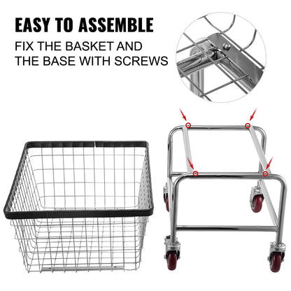 Wire Laundry Cart, 2.5 Bushel Wire Laundry Basket with Wheels, 21''x27''x27.5'' Commercial Wire Laundry Basket Cart, Steel Frame with Chrome Finish, 4inch Casters, Wire Basket Cart For Laundry image 8