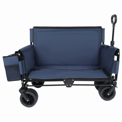 3-in-1 Folding Wagon Cart with Bench Seat & Storage, patent protection- Includes 1 ice pack, 500lbs Heavy-Duty, 180L Capacity All-Terrain Wheels for Camping, Beach, Sports, Garden, dark blue image 1