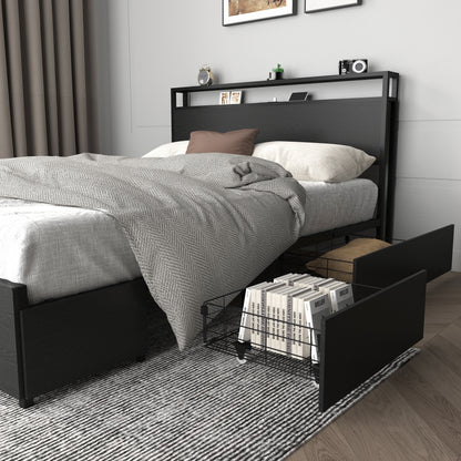 Full Bed Frame, Storage Headboard with Charging Station, Solid and Stable, Noise Free, No Box Spring Needed, Easy Assembly image 8