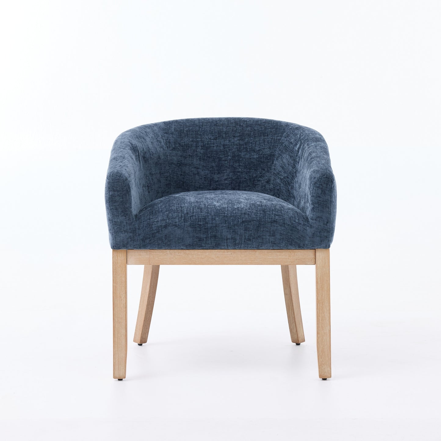Mid Century Modern Upholstered Barrel Dining Chairs with Arms,Farmhouse Chenille Kitchen & Dining Room Chairs with Natural Hardwood Frame, 19" W Accent Chairs for Living Room,Single Pack,Blue,SW1891BL image 2