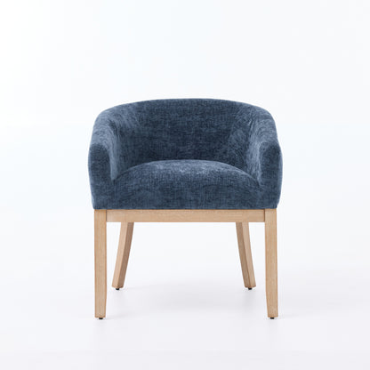 Mid Century Modern Upholstered Barrel Dining Chairs with Arms,Farmhouse Chenille Kitchen & Dining Room Chairs with Natural Hardwood Frame, 19" W Accent Chairs for Living Room,Single Pack,Blue,SW1891BL image 2
