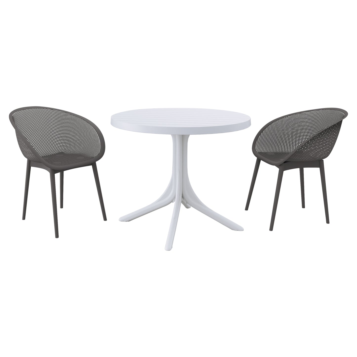 Summer - 2-Pack Warm Grey Modern Lounge Chairs – Indoor/Outdoor All-Weather PP Plastic with 36 Inch Indoor/Outdoor Modern White Round PP Table image 7