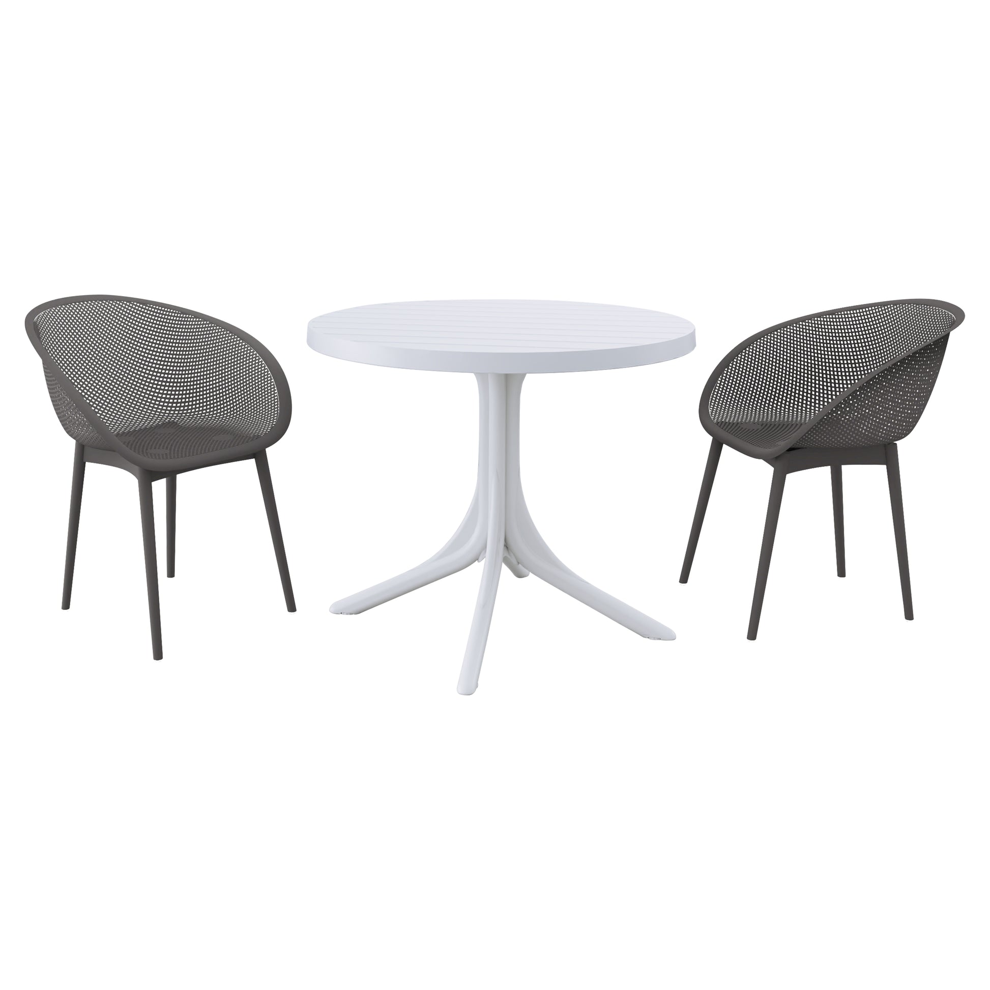 Summer - 2-Pack Warm Grey Modern Lounge Chairs – Indoor/Outdoor All-Weather PP Plastic with 36 Inch Indoor/Outdoor Modern White Round PP Table image 7