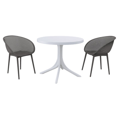 Summer - 2-Pack Warm Grey Modern Lounge Chairs – Indoor/Outdoor All-Weather PP Plastic with 36 Inch Indoor/Outdoor Modern White Round PP Table image 7