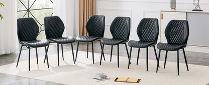 Set of 4 modern light luxury black diamond-quilted PU chairs with black metal legs. Suitable as upholstered dining chairs with backrests for home dining rooms, adaptable to a wide range of scenarios. image 4