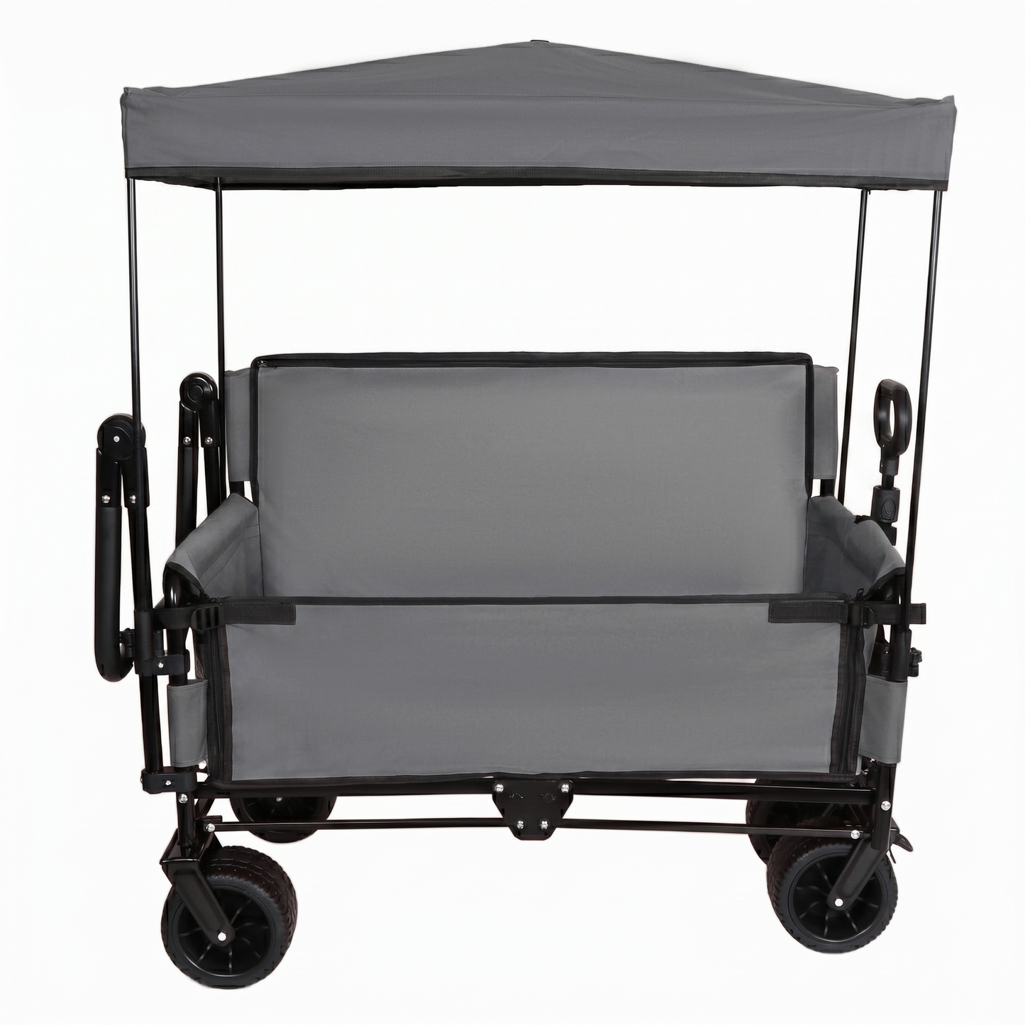3-in-1 Folding Wagon Cart with Bench Seat & Canopy & Storage, 500lbs Heavy-Duty, 180L Capacity, All-Terrain Wagon for Camping, Beach, Sports, & Garden, Gray image 9
