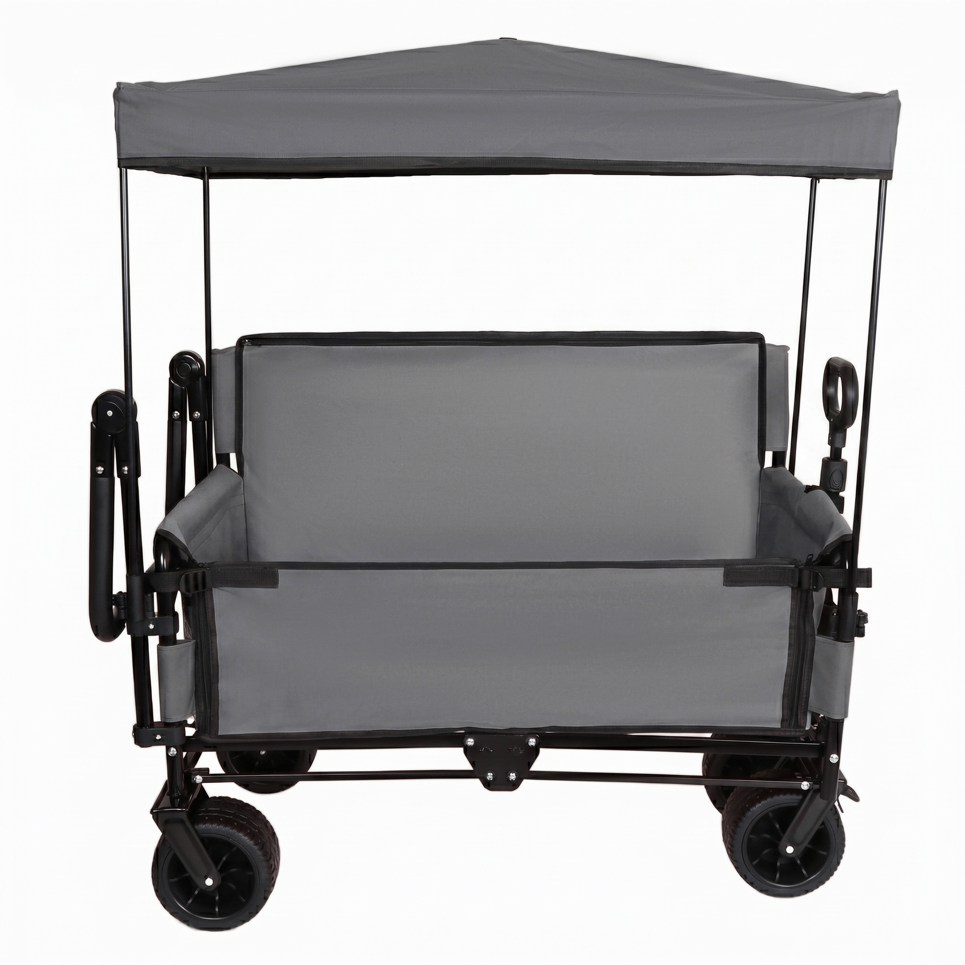 3-in-1 Folding Wagon Cart with Bench Seat & Canopy & Storage, 500lbs Heavy-Duty, 180L Capacity, All-Terrain Wagon for Camping, Beach, Sports, & Garden, Gray image 9