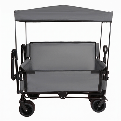 3-in-1 Folding Wagon Cart with Bench Seat & Canopy & Storage, 500lbs Heavy-Duty, 180L Capacity, All-Terrain Wagon for Camping, Beach, Sports, & Garden, Gray image 9