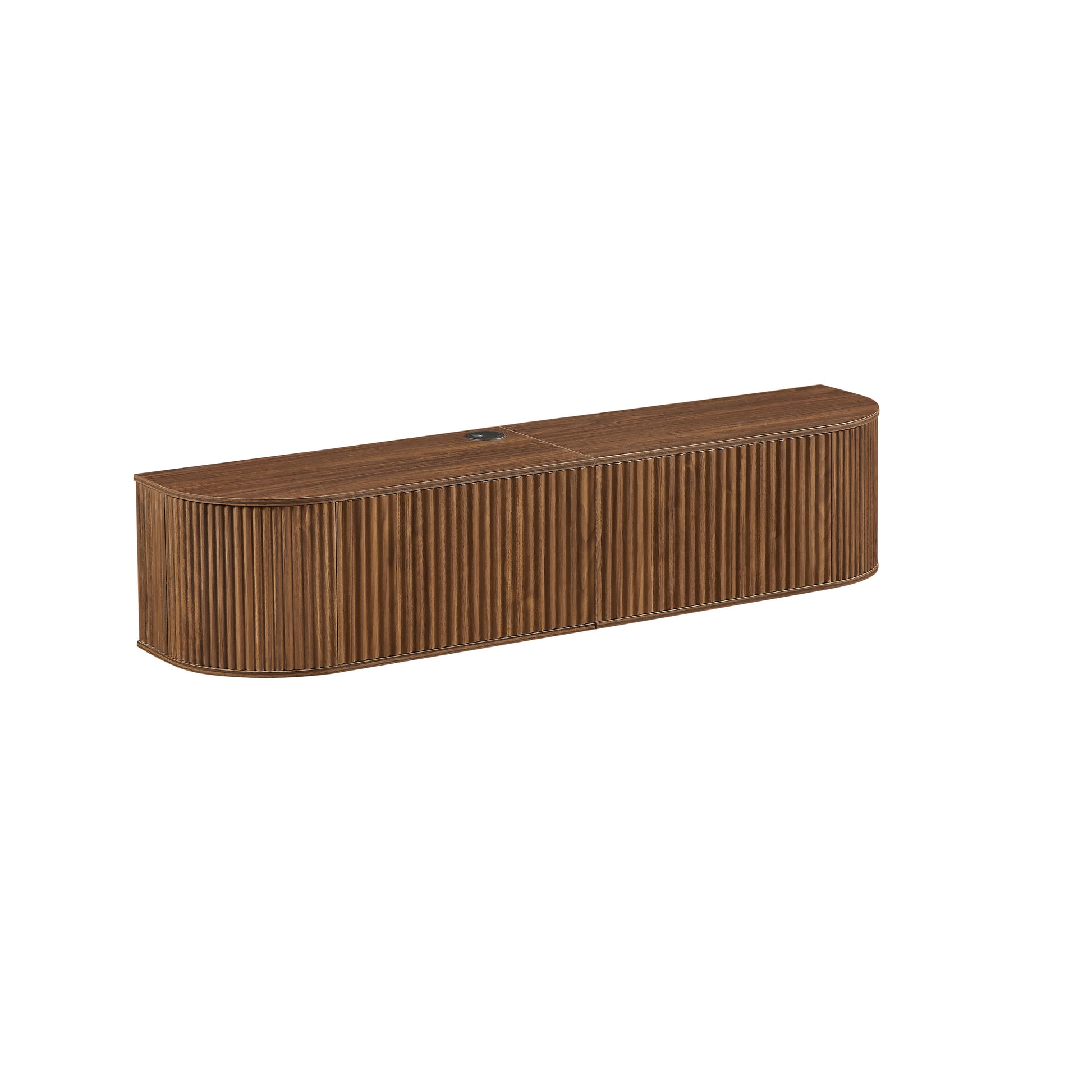 55" Wall Mounted Floating TV Cabinet with Fluted Doors, Large Capacity Media Console with Cable Management Holes for Living Room Bedroom, Compatible with Various Home Styles,Walnut image 8