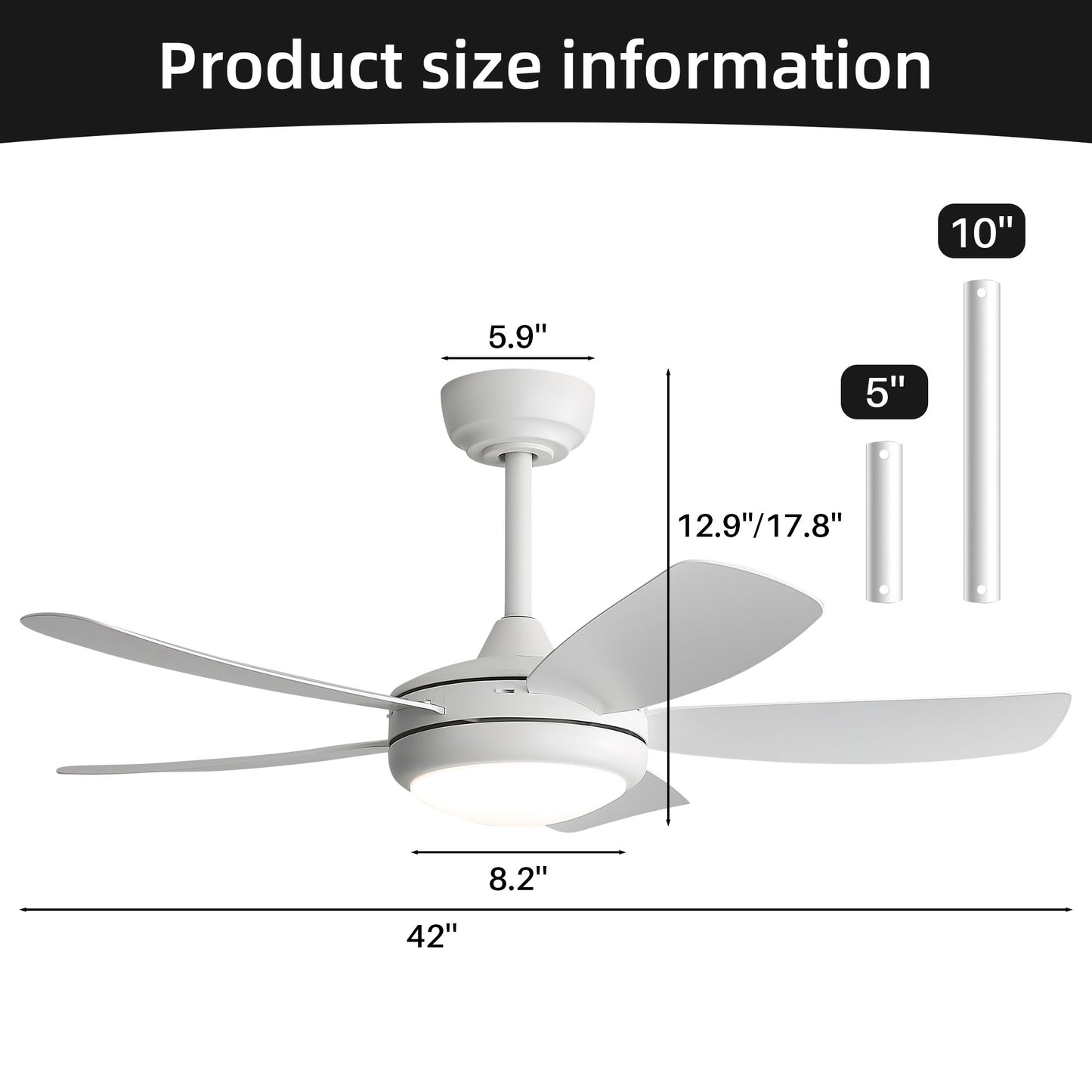 42 inch Ceiling Fans with Lights, Quiet DC Motor, Screw-Free for Blade Installation Reversible Ceiling Fan with Remote Control for Bedroom/Living Room-White image 9