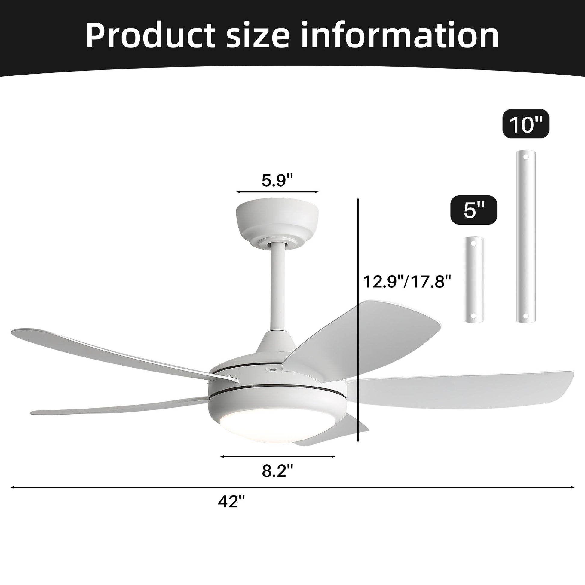 42 inch Ceiling Fans with Lights, Quiet DC Motor, Screw-Free for Blade Installation Reversible Ceiling Fan with Remote Control for Bedroom/Living Room-White image 9
