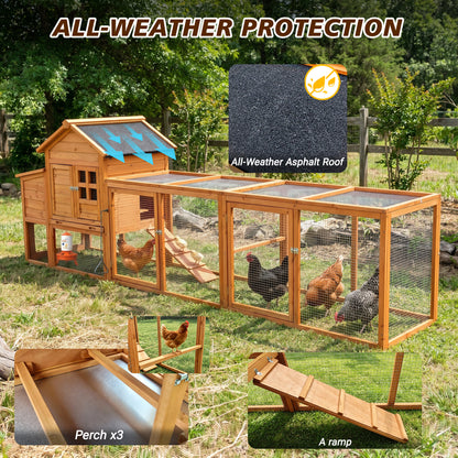 Large Chicken Coop with Run and Nest Box and Removable Tray, Hen House for 4-6 Chickens, Outdoor Weatherproof Small Animal Cages image 4