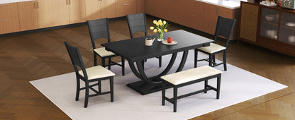 TOPMAX 6-Piece Wood Half Round Dining Table Set Kitchen Table Set with Long Bench and 4 Dining Chairs, Modern Style, Gray image 2