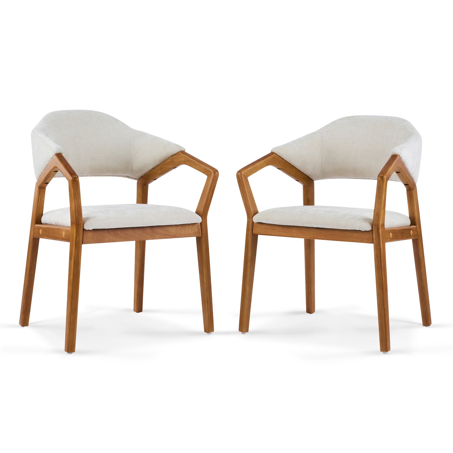 Indoor Dining Chair Set of 2, Beige Chenille Upholstered Armchair with Sturdy Frame, 300lbs Capacity, Ergonomic Curved Backrest image 4
