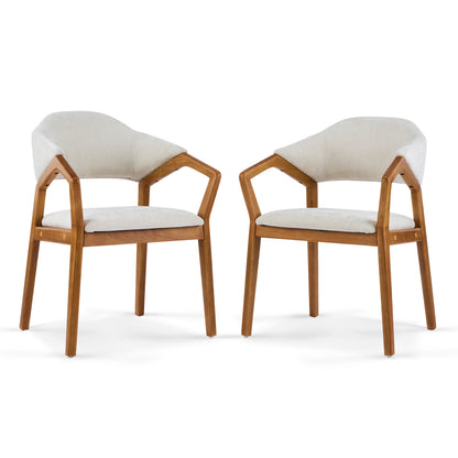 Indoor Dining Chair Set of 2, Beige Chenille Upholstered Armchair with Sturdy Frame, 300lbs Capacity, Ergonomic Curved Backrest image 4