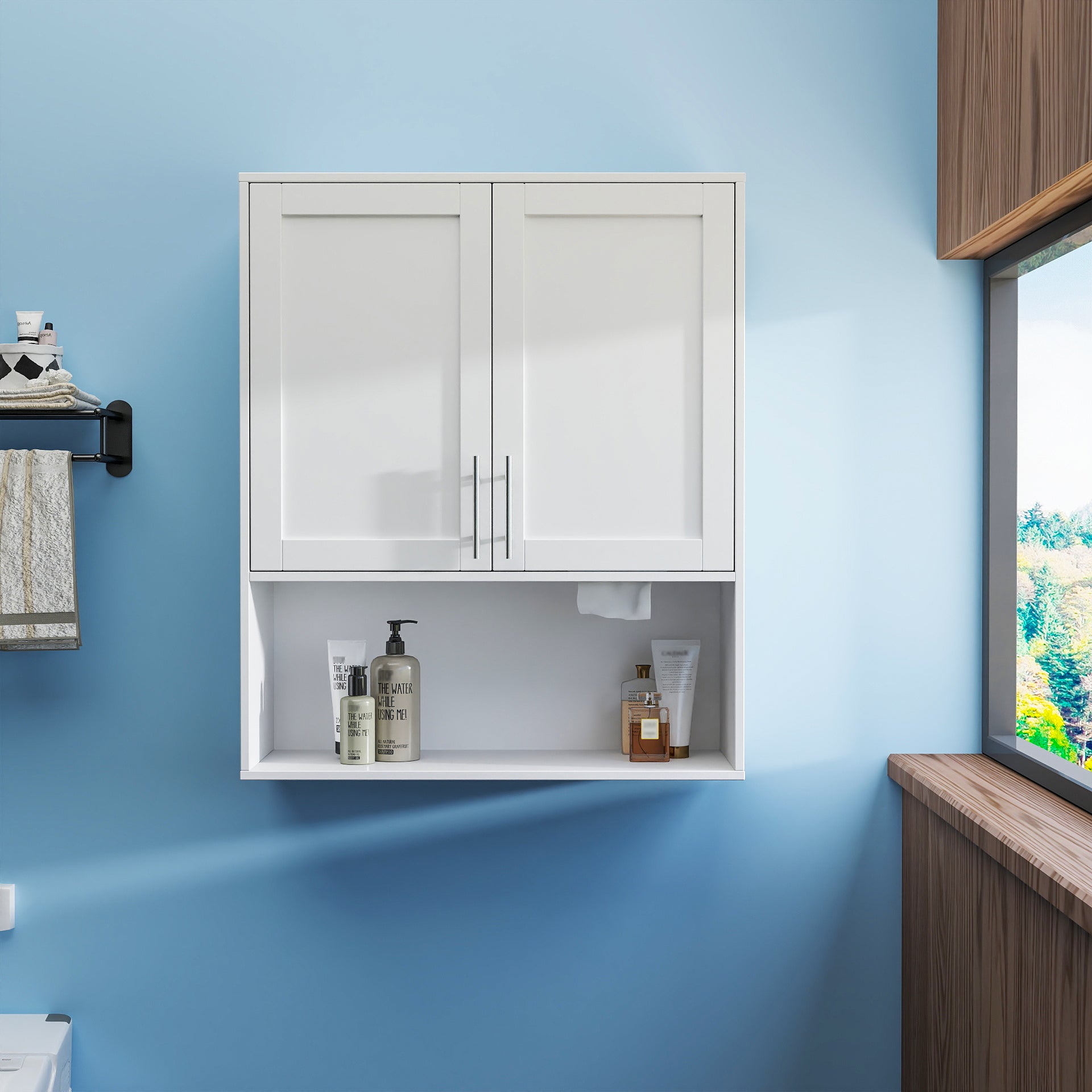 Bathroom Mirror Cabinet - Two Door Wall Cabinet Bathroom Vanity Mirror Cabinet with Facial Tissues Slot and Multifunctional Storage Area image 2