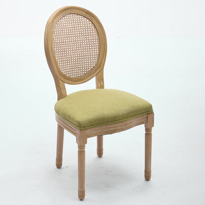 A&A Furniture,French Style Solid Wood Frame Antique Painting Linen Fabric Rattan Back Dining Chair,Set of 2,Olive-Green image 4