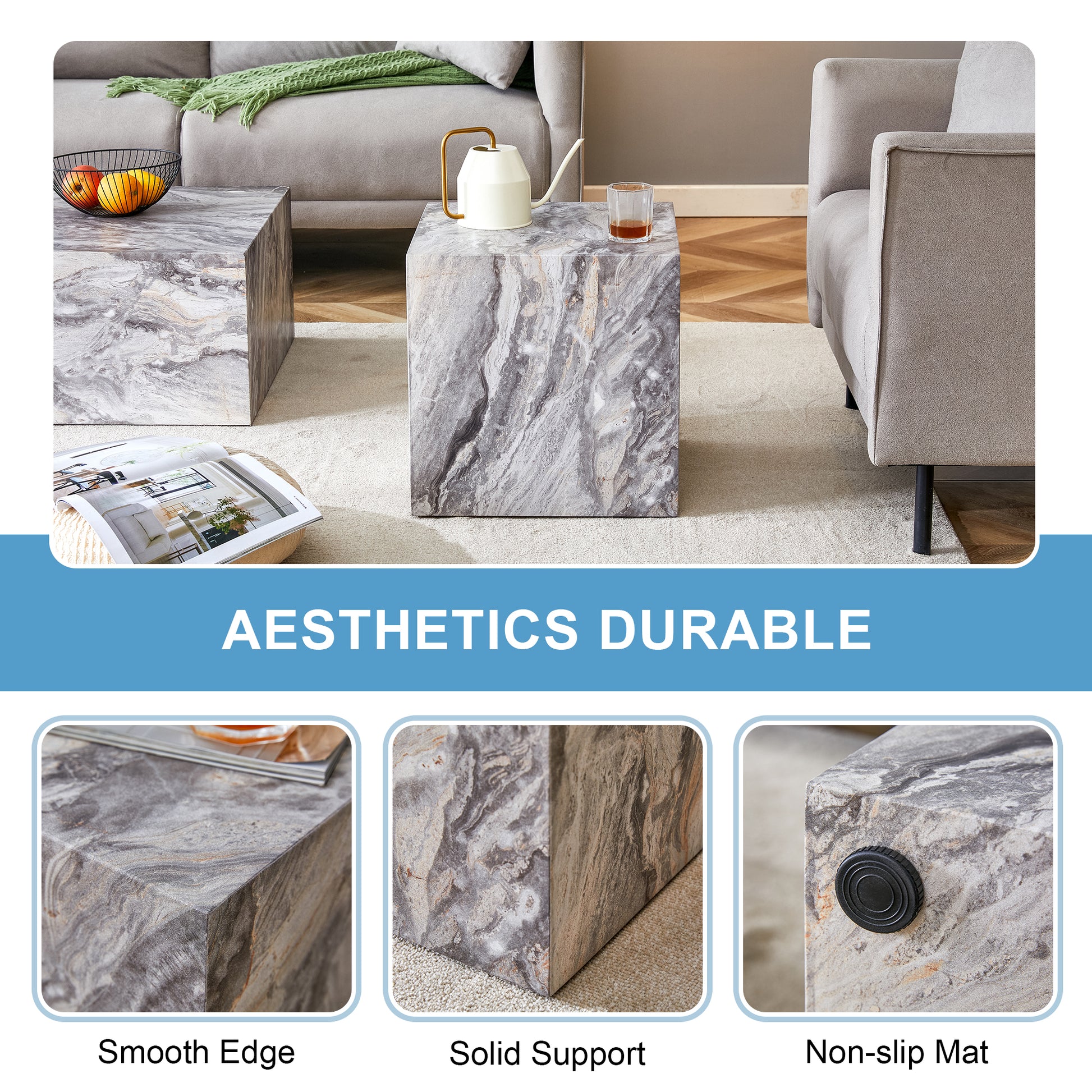 Elevate your living space with this modern MDF coffee table, which showcases gray textured patterns. It is characterized by stylish design. image 5