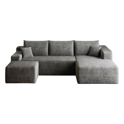 95" Cloud Sectional Sofa with 1 Ottoman,Modern Minimalist Upholstered Couches, Comfort U Shaped Sofa for Living Room,Deep Seat Corner Couch,No Assembly Required,Dark Grey((Plush Corduroy Fabric) image 11