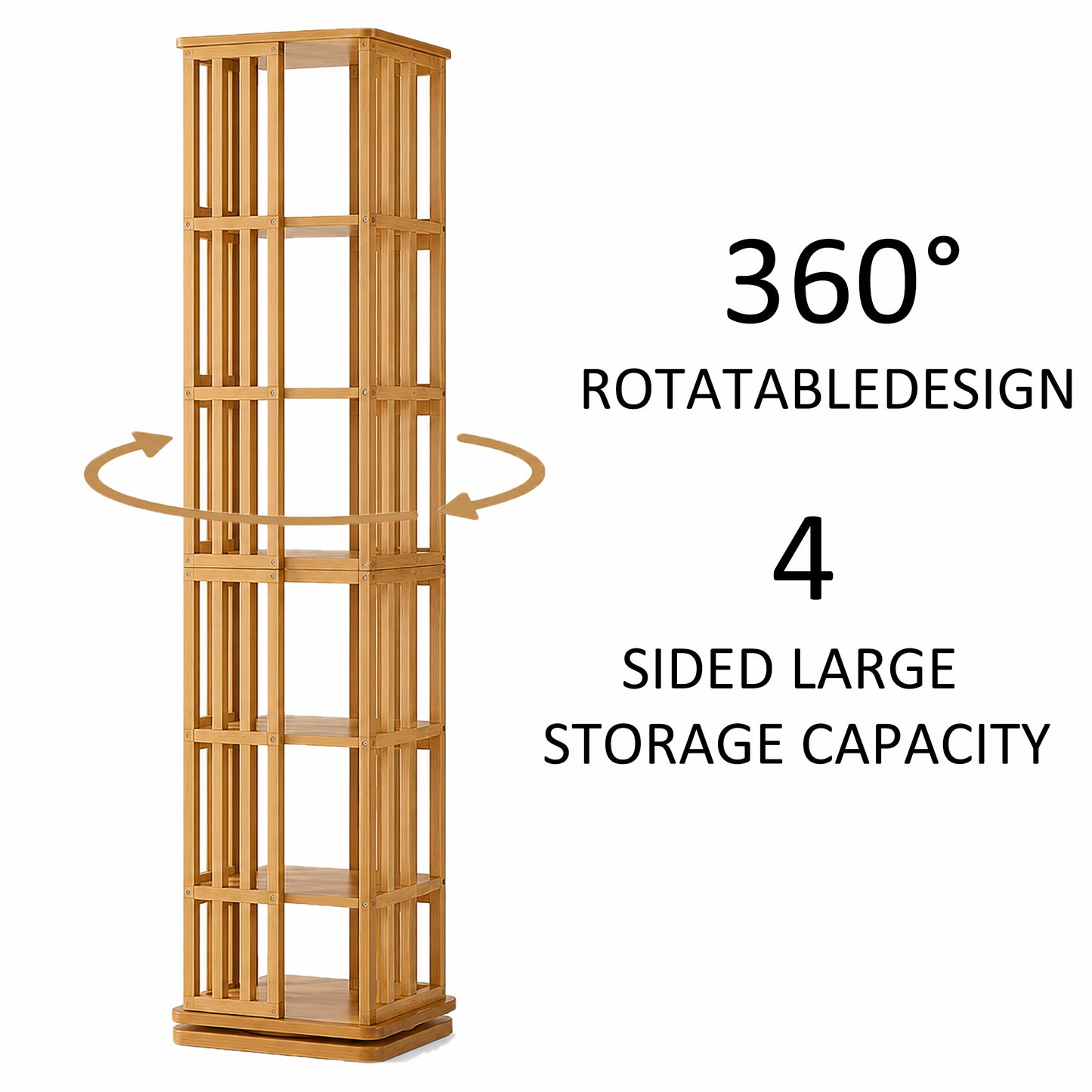 Rotating Bookshelf Tower, 360° Display Spinning Bookcase, 6 Tier Bamboo Bookshelf Floor Standing Storage Rack, Wood Narrow Book Shelf Organizer for Kids Adults (BROWN) image 5