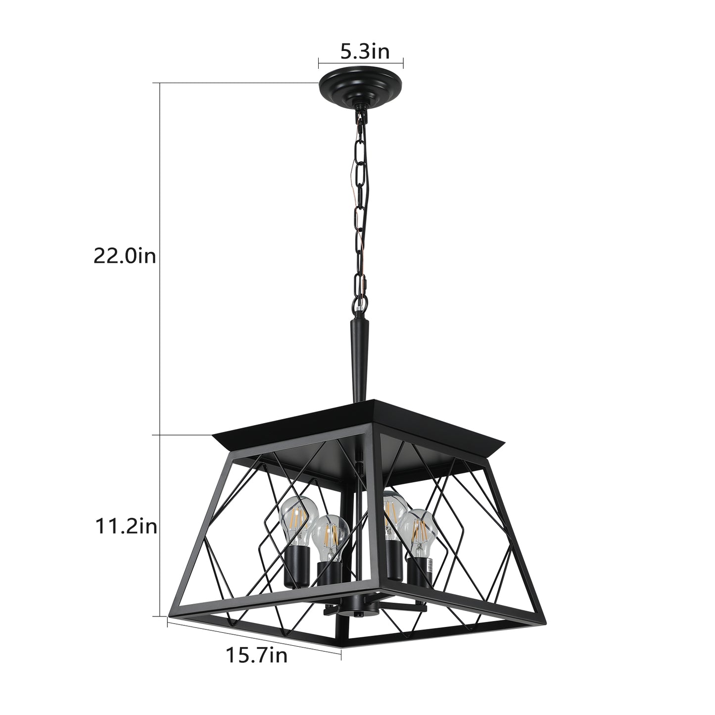 16" Black Industrial 4-Light Pendant Chandelier, Modern Metal Cage Design, Adjustable Hanging Light for Dining Room, Kitchen, Living Room (No Bulbs) image 8