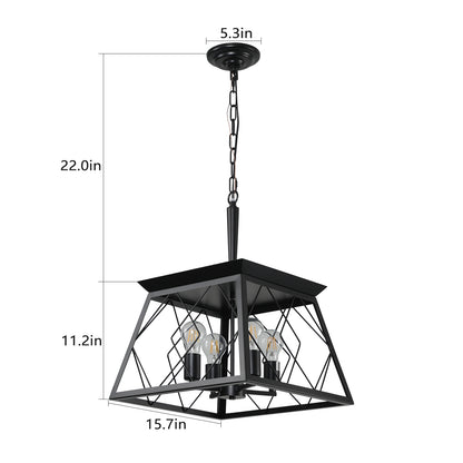 16" Black Industrial 4-Light Pendant Chandelier, Modern Metal Cage Design, Adjustable Hanging Light for Dining Room, Kitchen, Living Room (No Bulbs) image 8