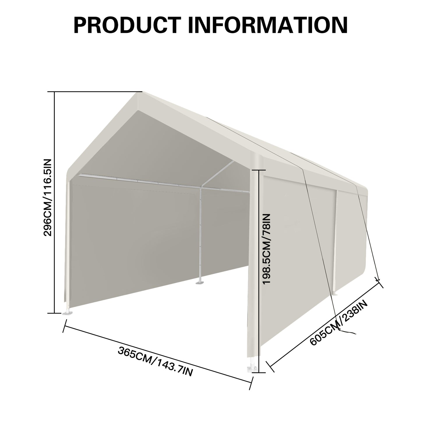 Carport, 12×20 Heavy Duty Portable Carport Garage Tent for Outdoor Storage Shelter white image 8