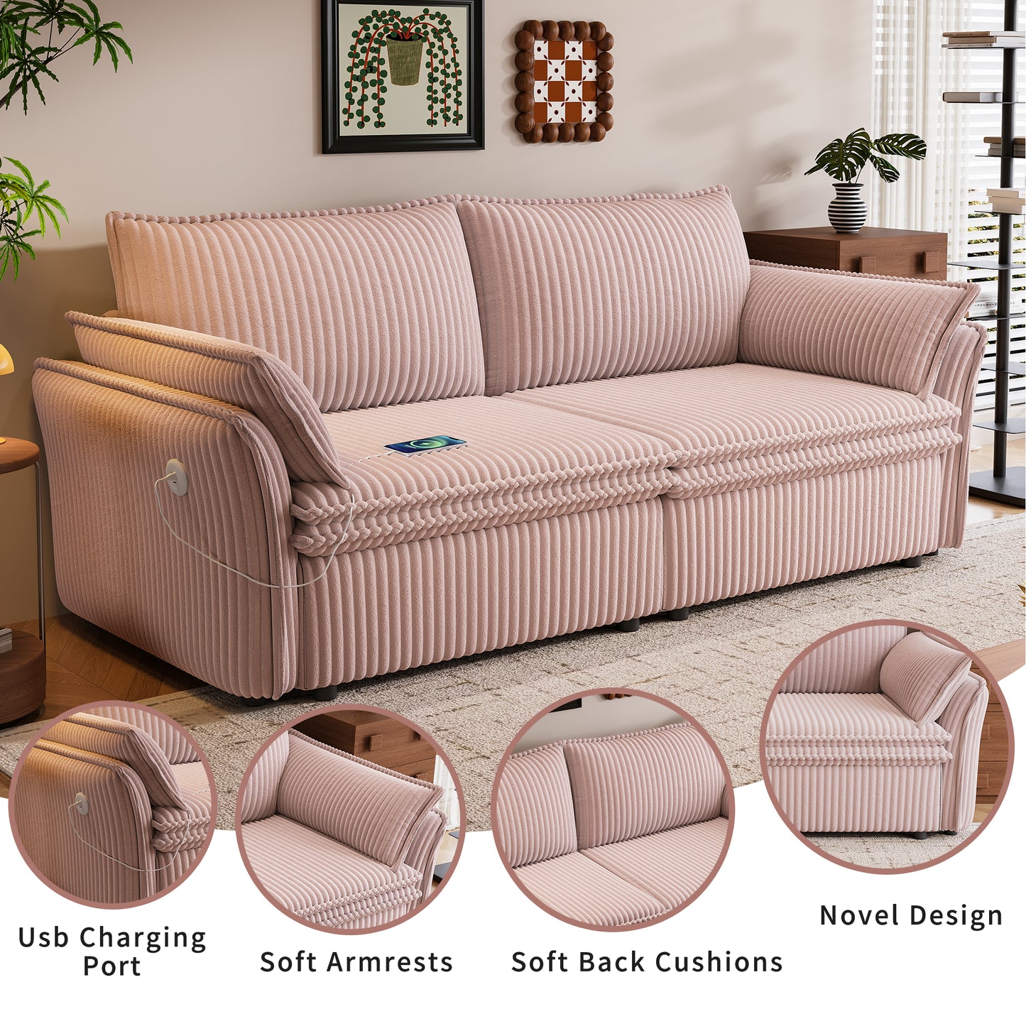 This is a multi-functional sofa with a 85-inch convertible sofa bed. It is in a two-in-one design, suitable for both sitting and lying. It is made of plush fabric and is suitable for both living rooms image 11