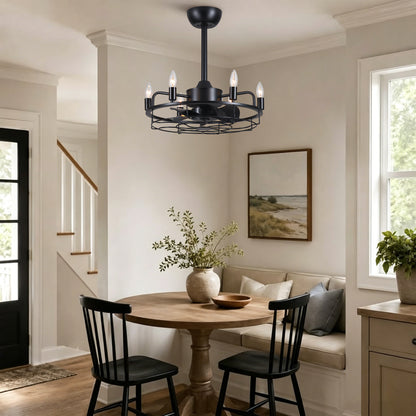 20" Industrial Ceiling Fan with Lights, Farmhouse Fandelier with 6 E12 Sockets, Reversible DC Motor, 6 Speeds Remote Control Ceiling Fan for Dining Room Kitchen Bedroom image 5